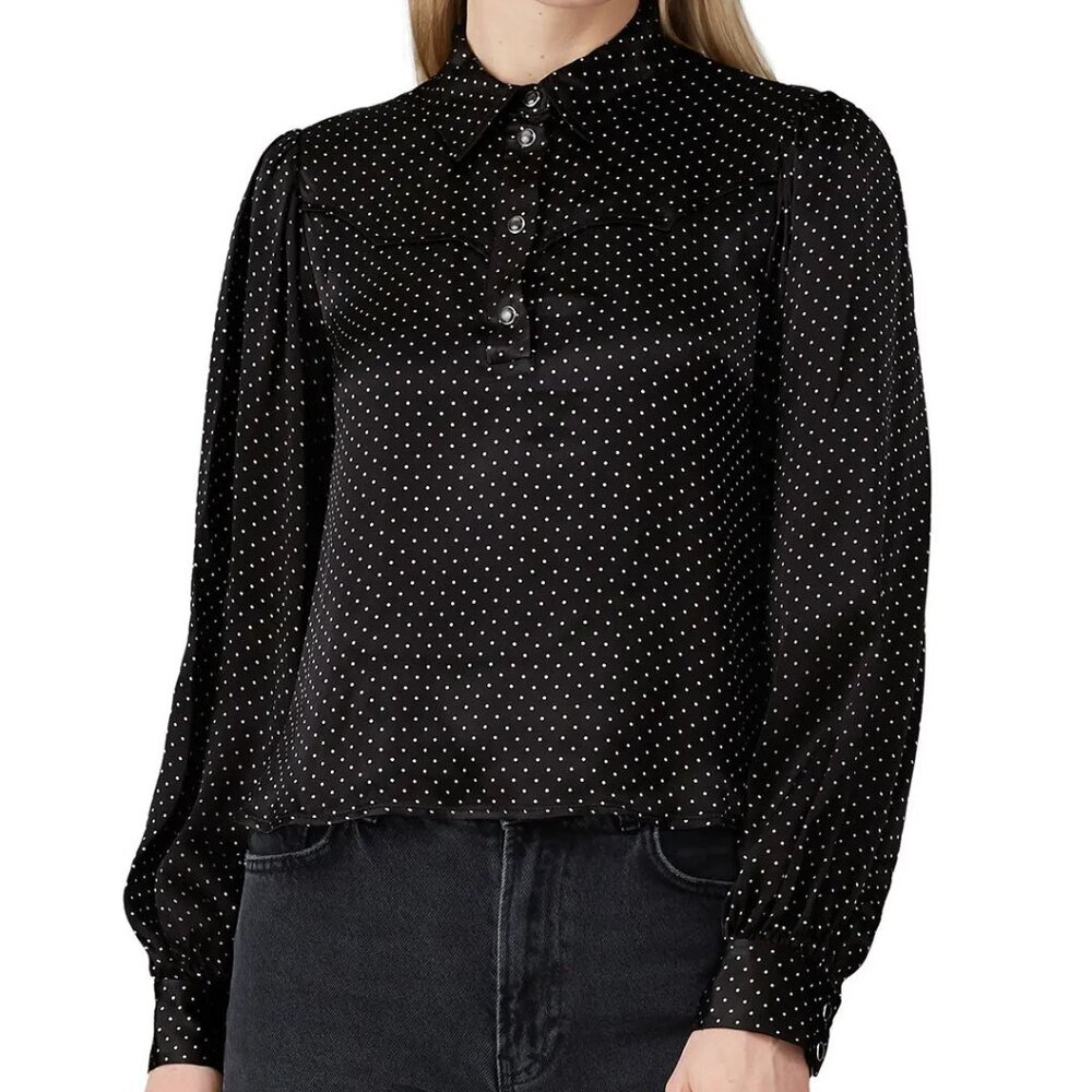 Ganni Long Sleeved Blouse - Women's Medium Black White - Polka Dot Satin